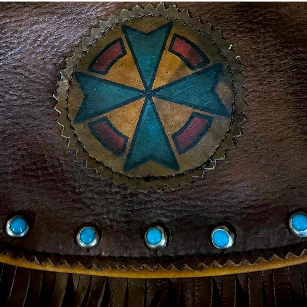Kobler boho fringe leather crossbody bag native american western turquoise